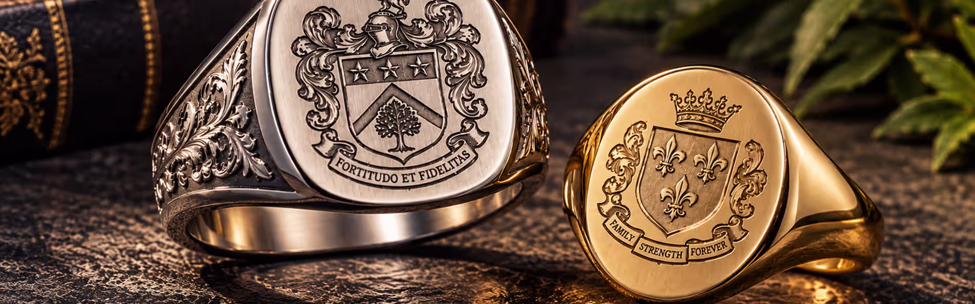 Custom family crest and signet rings